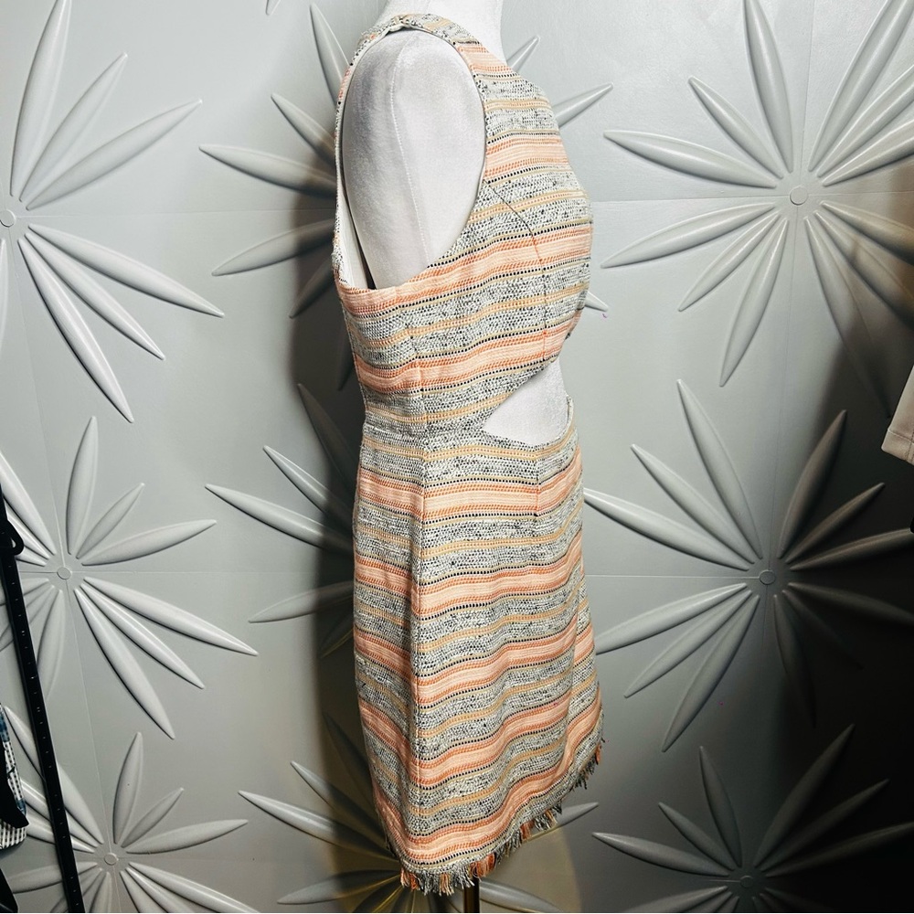 EUC Lovers + Friends SZ L white/gray/peach/black striped cutout dress/bust 38” - Picture 5 of 6